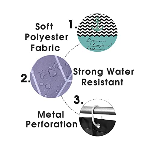 Camille&Andrew 4Pcs/Set Glitter Teal Anchor Shower Curtain, Black White Chevron Zig Zag Geometric Nautical Theme Inspirational Quotes Bathroom Decor, Non-Slip Bath Rugs Toilet Mats, Live Laugh Love #TOP6