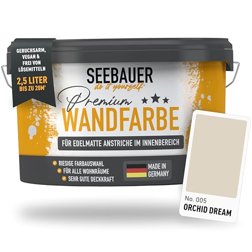 SEEBAUER diy Wandfarbe Beige 2,5L für Innen (No. 005 Orchid Dream) Edelmatte cremeweiße Innenfarbe - Beigetöne sehr hohe Deckkraft - Matt, Abwaschbar und Tropffrei