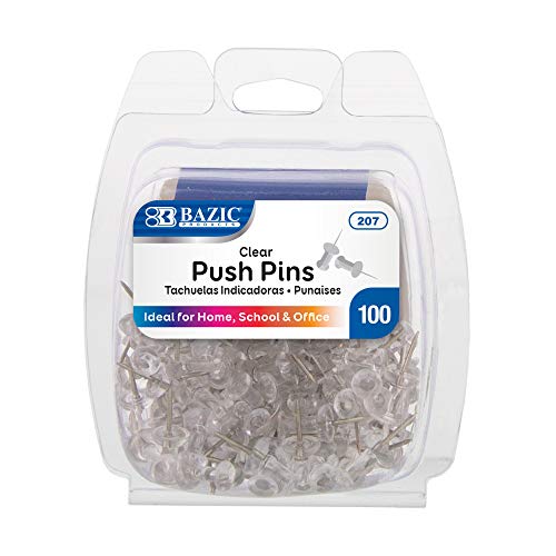 Bazic Transparent Push Pins, Clear, 100 Per Pack (Packaging May Vary) #TOP19