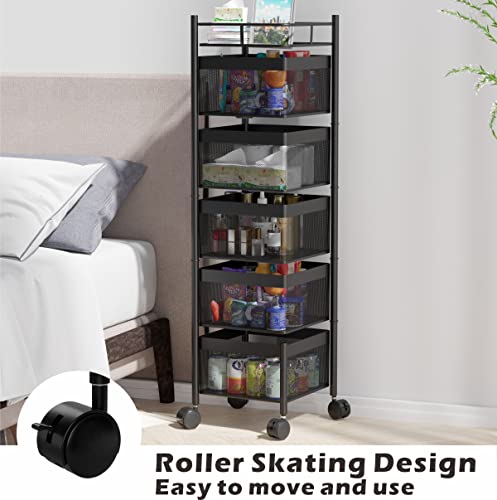 COVAODQ Rotating Storage Shelves, Kitchen Vegetable & Fruit Storage Trolley, 5 Layer Rotating Rack