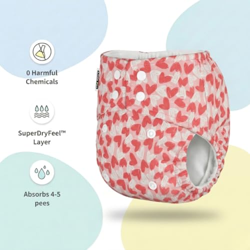 Image of Little Pea Adjustable Cloth Diaper for Babies (3 Months-3 Years) | Leak-Proof, Washable & Reusable | Includes 2 Diaper + 2 Absorbent Pad | Free Size (5-18 kg) | Pack of 2