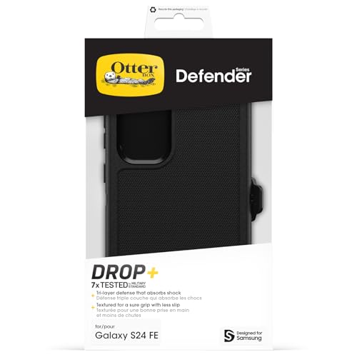 Image of OtterBox Defender Case for Samsung Galaxy S24 FE, Shockproof, Drop Proof, Ultra-Rugged, Protective Case, 7X Tested to Military Standard, Black