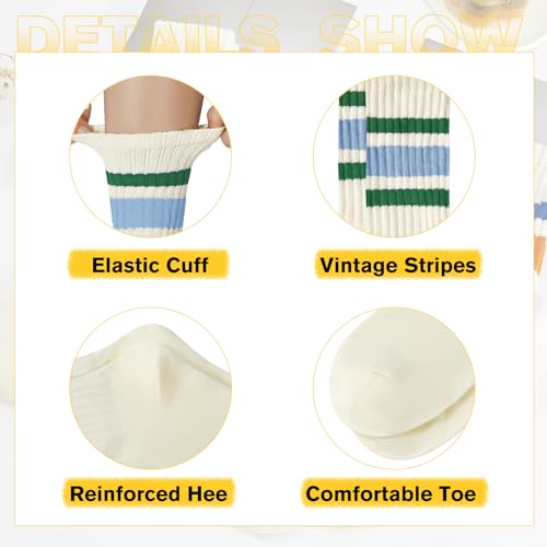 Image of American Trends Womens Novelty Striped Crew Socks Athletic Vintage Slouch Mid Calf Tube Socks