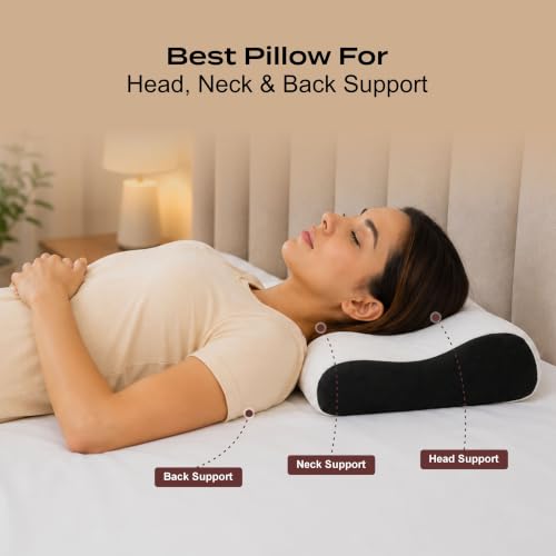 Image of Rylan Cervical Memory Foam Pillow for Neck Support | 2-Year Manufacturing Warranty | Orthopedic Contour Pillow for Cervical Spine Alignment & Shoulder Support | Made in India