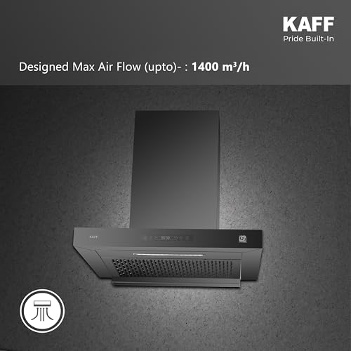 Image of KAFF ASHPRO 60 cm, 1450 m /hr Suction BLDC Filterless Kitchen T- Shape Chimney | Dry Heat Auto Clean | | Touch & Gesture Control | Matte Black | LED Lights | Oil Collector