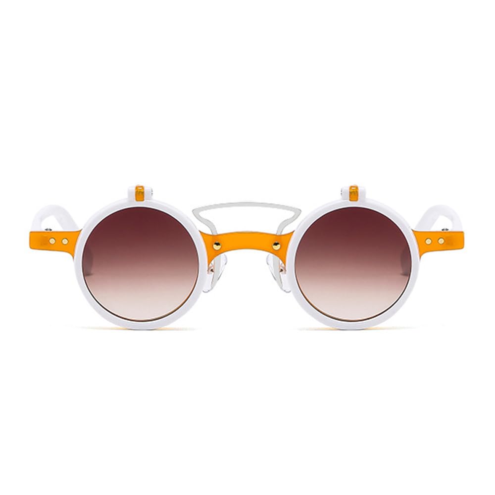 HYLLE Retro Flip-Up Round Goggles Seampunk Sunglasses for Men Women 90s Style