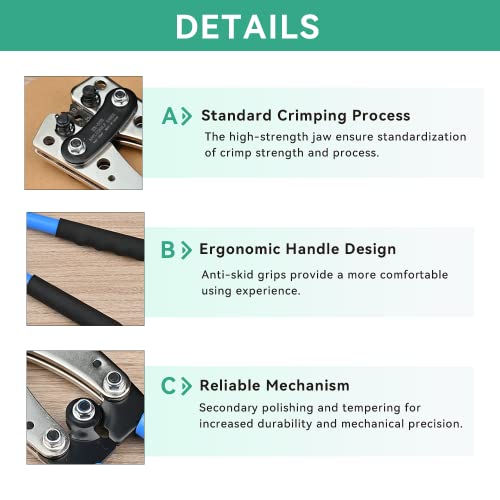 Gazoe Battery Cable Lug Crimping Tool 10-1 AWG, Heavy Duty Wire Crimper for Battery Wire Ring Terminals - HX-50B - Thumbnail 5