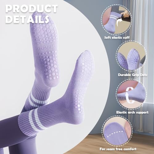 Pilates Socks For Women with Non Slip Grip 4 Pairs Yoga Grippy Sock For Barre, Dance, Hospital Sticky Slippre Sock3