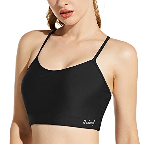 BALEAF Women s Sports Swim Bra UPF 50+ Bikini Tops Adjustable Straps Active Bralette Modest Coverage Black M