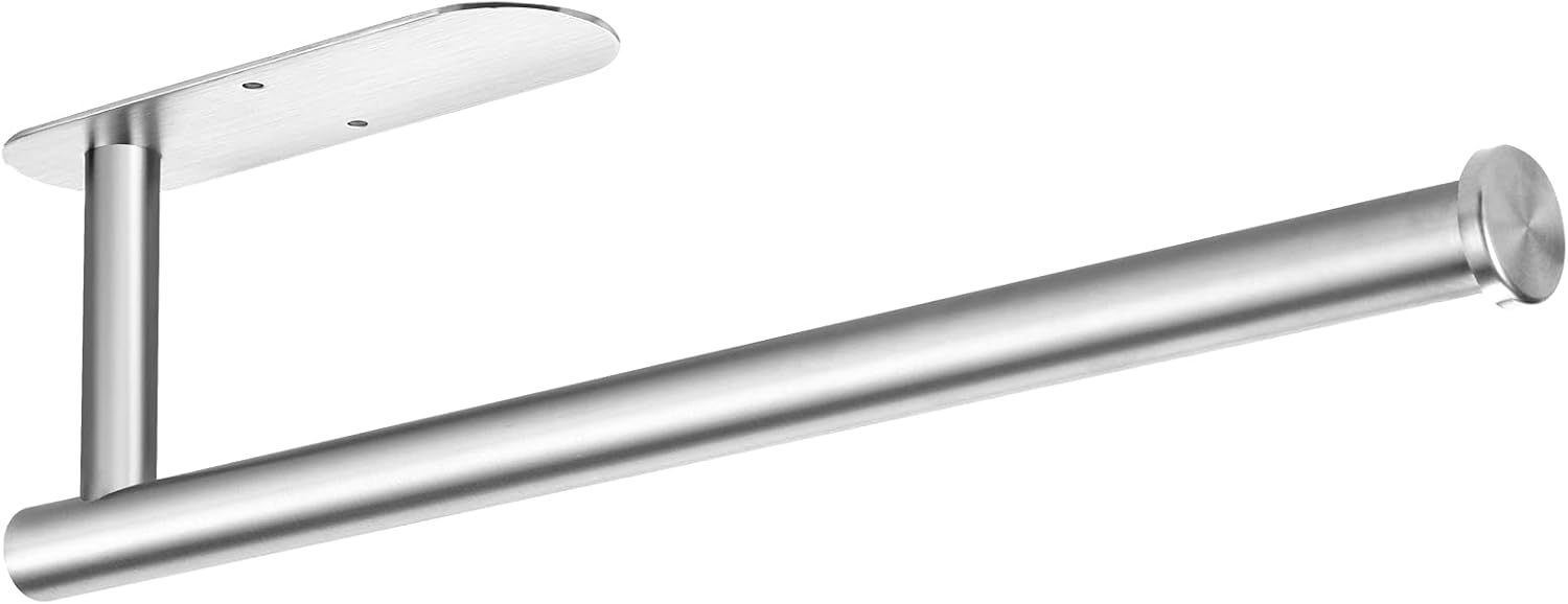 Paper Towel Holder Under Cabinet, Self Adhesive Wall Mount Paper Towel Rack, Towel Paper Bar for Kitchen, Pantry, Sink, Bathroom, SUS304 Stainless Steel 13 inch (Silver, 1)