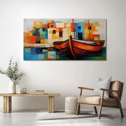 Peinture Sur Toile Peinture L'Huile Abstraite Tridimensionnelle, Tableau Décoration Moderne Imprimé Sur Toile Style Cubiste, Affiche Sans Cadre 160 x 80 cm (L x l) pour Salon et Chambre Cuisine