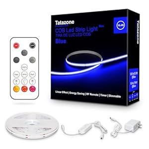 16.4ft Blue COB Led Strip Lights with RF Remote, Dimmable Bright Adhesive Indoor Led COB Light Strip for Cabinet, Paintings, Room, Bed
