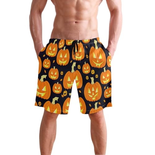 Large-Scale Pumpkin Halloween Men's Boy's Novelty Beach Shorts Swim Trunks Summer Quick Dry Bathing Suits S2