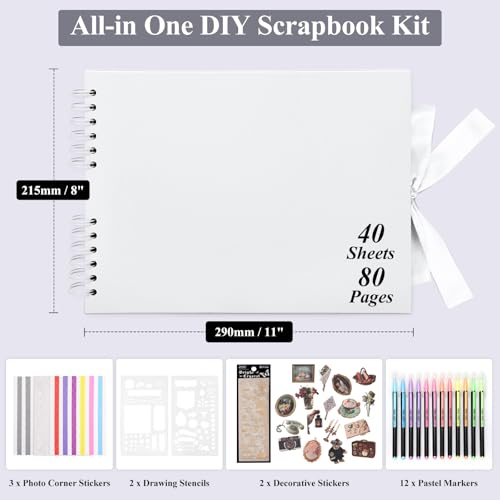 DazSpirit DIY Scrapbook Photo Album with Ribbon, 80 Pages/40 Sheets Scrap Book Rectangle Hardcover Photo Book - Image 2
