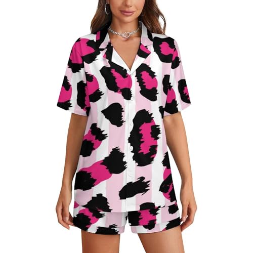[XingFox] Lepord Stripe Pattern Women's Pajamas Sets Short Sleepwear V Neck Loungewear