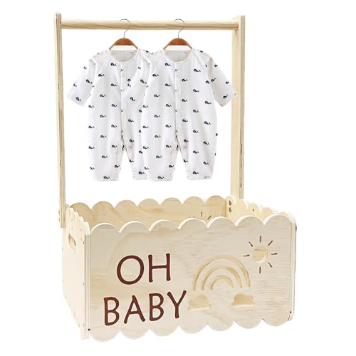 Wisylizv Caja de almacenamiento de madera, cesta de regalo para ducha, organizador de juguetes para guardería, cesta de almacenamiento de ropa para el hogar, contenedor de madera decorativo grande de