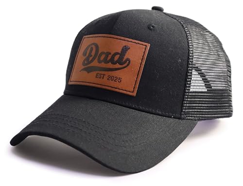 Image of Dad Est 2025 Trucker Hat for Men, Adjustable Leather New Daddy Gifts Baseball Cap