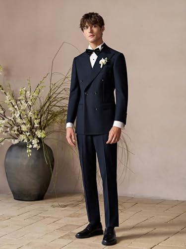 Men's Suit Slim Fit 2 Piece Double Breasted Suits Prom Tuxedo Set3