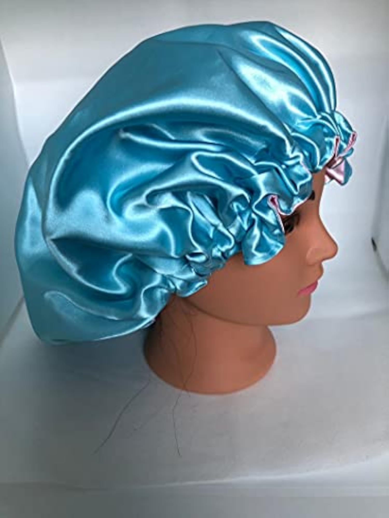 Women's Adjustable Satin Sleep Cap, Teal Blue