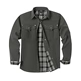 Flannel Shirt Jacket for Men - Long Sleeve Plaid Lined Flannel Snap Button with Pockets Western Cowboy Shirt Jacket Grey S