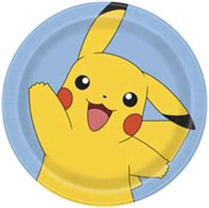 Pokemon Birthday Party Supplies Bundle include 24 Lunch Paper Plates 9" and 1 Dinosaur Sticker Sheet