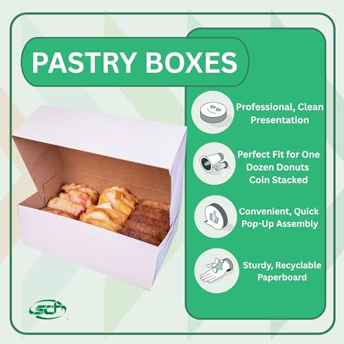 Southern Champion Tray 1209 Clay Coated Kraft Paperboard White Bakery Donut Box, 10" Length x 6-1/4" Width x 3-1/2" Height (Case of 200) - Thumbnail 3