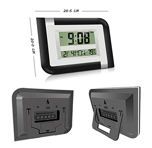 HeQiao Sleek Digital Wall Clock LCD Table Alarm Clocks (Silver w/ Black)