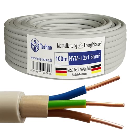 M&G Techno 100m NYM-J 3x1,5 mm² Mantelleitung Feuchtraumkabel Elektrokabel Kupfer Made in Germany