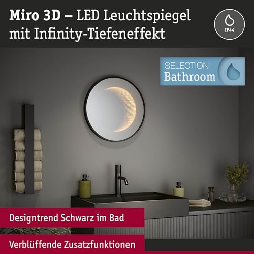 Paulmann 79561 LED Leuchtspiegel Miro IP44 Tunable White 70lm 230V 11,5W Spiegel, Schwarz matt