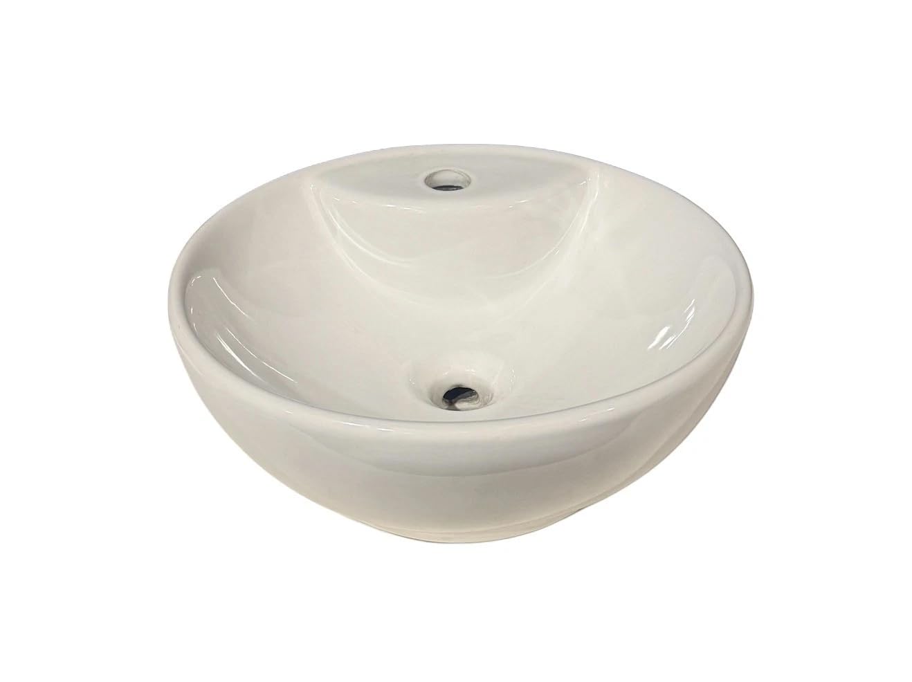 Lavabo rotondo da 390 mm con rubinetto – Lavabo da appoggio in ceramica bianca moderno per mobili da bagno facile da pulire durevole finitura lucida