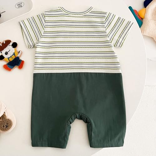 Image of Hopscotch Baby Boys Stripes Print Short Sleeves White Rompers