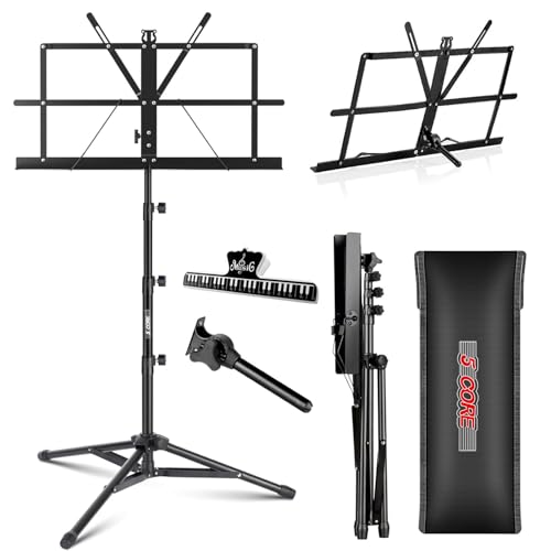 5 CORE Sheet Music Stand Portable Dual Use Desktop Book Holder Folding Lightweight Tripod Adjustable...