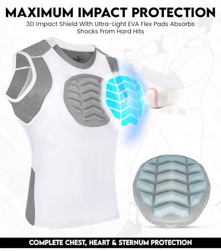 Exxact Sports Youth Baseball Chest Protector, Padded Sternum Heart Guard Shirt, Softball Chest Protector Girls Youth (White, YM) - Thumbnail 2