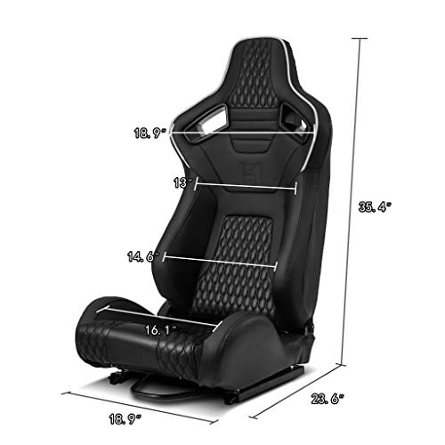 Modifystreet Pair Of All Black Pvc + White Snake Pattern & Rear Carbon Fiber Style Leather Reclinable Racing Seats W/Silders #TOP1
