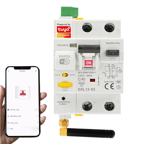 Jadeshay Disyuntor Diferencial Tipo A WiFi 40A 30mA Disyuntor Interruptor Magnetotérmico con Control Remoto Protección contra fugas de corriente, sobrecargas y cortocircuitos CA 230V(GKR3L)