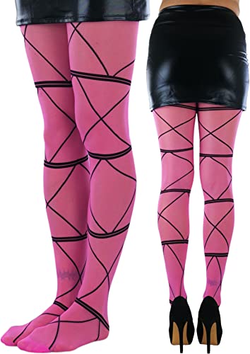 Image of ToBeInStyle Women's Strappy Zig Zag Lace Up Bandage Print Fashion Goth Tights