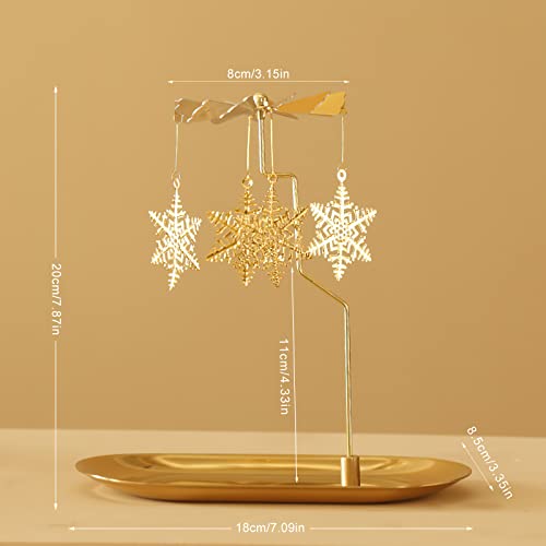 Creahaus Spinning Candle Holder With Tray, Glod Carousel Candle Spinner, Rotating Metal Tea Light Candle Holder For Table Centerpiece, Christmas, Valentine's Day, Party Decor, Gift (Glod Snowflake) #TOP3