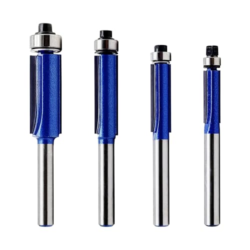Flush Trim Router Bit Set，4 PCS – ¼″ Shank Top-Bearing