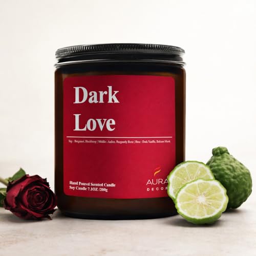 Image of AuraDecor Scented Jar Candle | Handpoured Soy Wax Candle with Long Lasting Burn Time | Premium Amber Jar Aromatherapy Candle | Ideal Gift for Home & Decor (Extra Large, Dark Love)