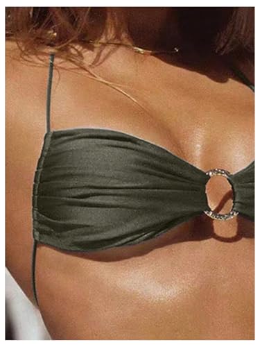 Image of SOLY HUX Bathing Suit for Women Halter Ring Linked Tie Side Bikini Sets Two Piece Swimsuit