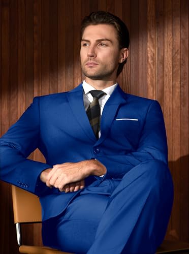 WULFUL Men’s Slim Fit Suit One Button 3-Piece Blazer Dress Business Wedding Party Jacket Vest & Pant2