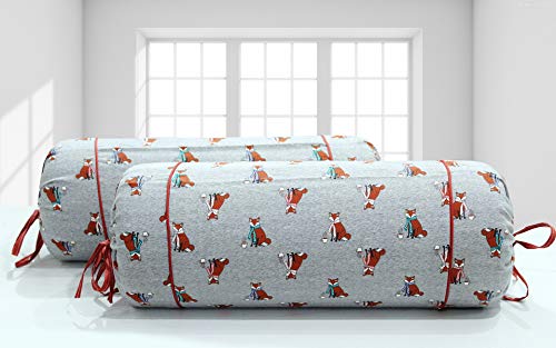 Image of AURAVE Cotton Flannel 144 TC Bolster Cover with Drawstring Closure, Set of 2, Soft Breathable Durable Machine Washable for Sofa Bed & Home Decor, 15 inchx30 inch, Multi | Cover Only