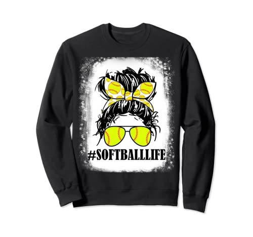 Mom Life Softball Baseball Mom Mothers Day Messy Bun Womens Sudadera