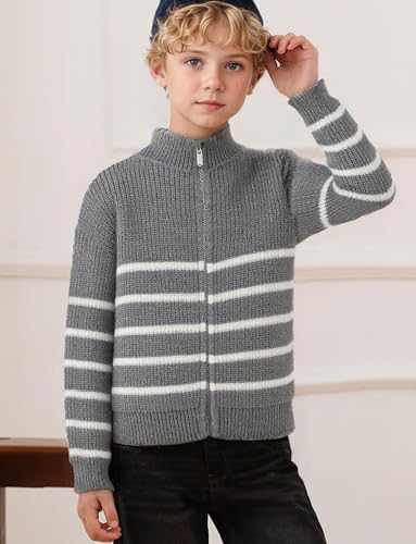 SEAUR Boys Cardigans Long Sleeve Full Zip Striped Sweater Causal Knitted Outerwear Jumpers Pullover3