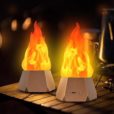 Ollcuz LED Flame Halloween Lights, USB Rechargeable Fake Fire with Flickering Flame, Waterproof LED Flame Lighting for Camping Party Patio, Garden, Backyard, Halloween Decorations, 2 Pack