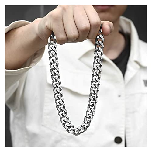 Justzhenfeng Matte Brushed Polished Necklace Men's Chain Cut Roadside Cuban Link 316L Stainless Steel Silver 15Mm Necklaces Pendants (Length : 22Inch 55Cm, Metal Color : Matte Finished) #TOP3