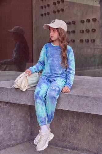 Image of Arshiner Girls 2 Piece Outfits Kids Tie Dye Sweatsuits Set Long Sleeve Shirt and Pants Set Size 5-14 Y