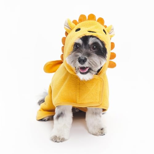 Barkbox Dog Bathrobe Fast Drying with Hook and Loop Closure & Wrap Tie Snuggle Cute Dogs Clothes Easy to Clean Machine Washable Dog Coats and Tumble Dry Low - Lion Small
