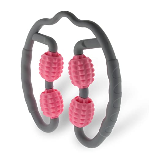 5 STAR SUPER DEALS Quad Roller Massage Stick- U Shaped 360° Deep Massage Ball Tool to Relieve Arm, Leg, Neck Muscle Soreness Stiffness and Tight Muscles (Pink) miniatura 1