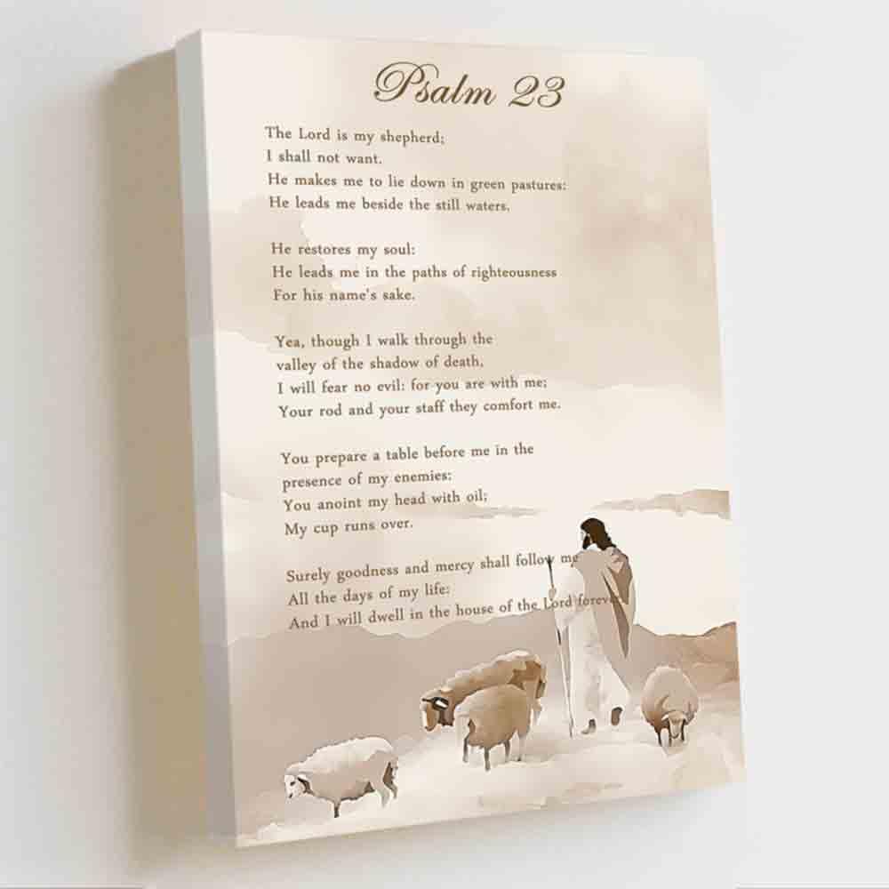 ZQQART Jesus Canvas Wall Art Psalm 23 Bible Verse Pictures Prints the Lord Is My Shepherd Poster Christ Boho Motivational Prints Home Decor (white,12W x 18L)